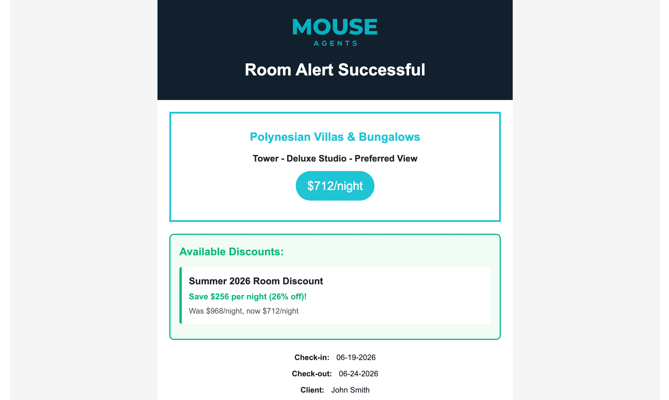Room Alert Email