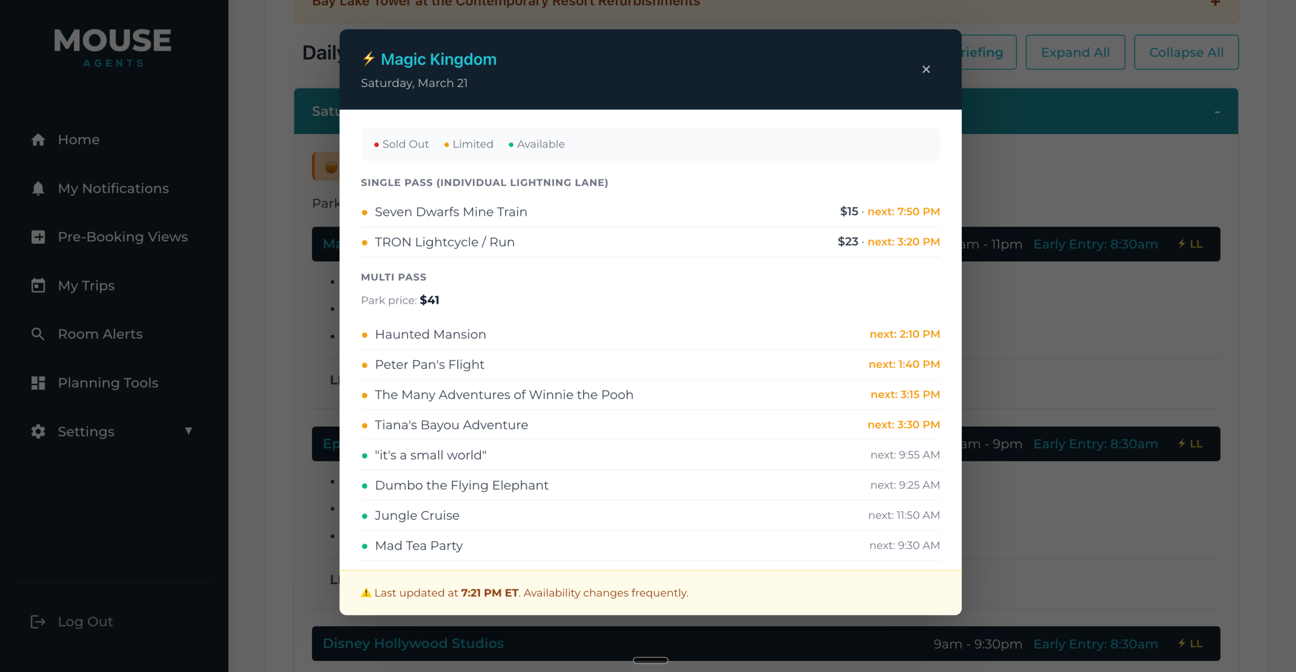 Lightning Lane Availability Dashboard